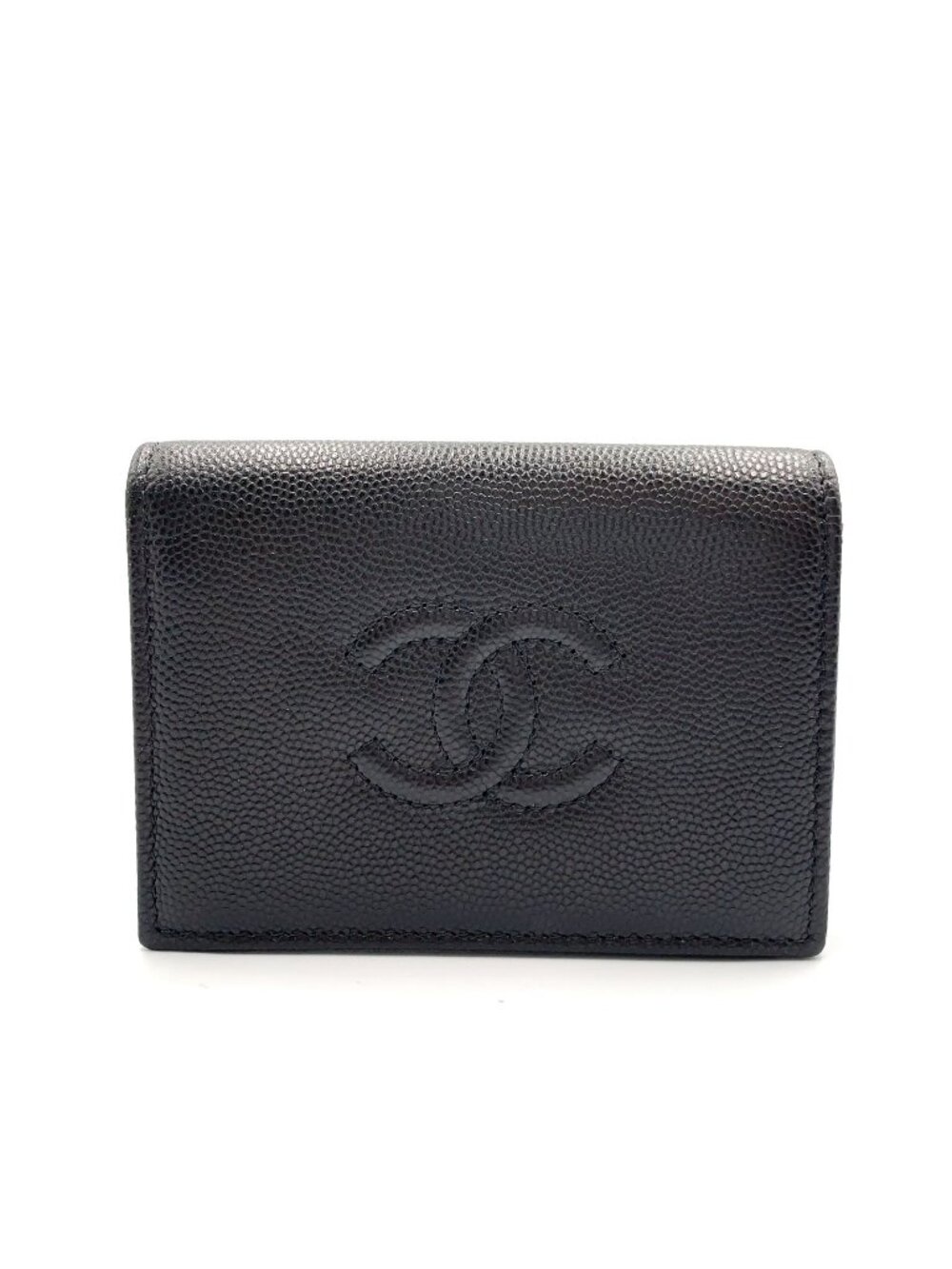 Chanel CC Logo Random Leather Caviar Black Card Case Silver